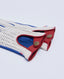 Dents Leather and Cotton Crochet Driving Gloves, Blue and Red | Gloves | Accessories | Really Wild | Close Up