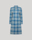 The Lady Check Wool Coat In Butterfly Blue with covered buttons, patch pockets and back vent.