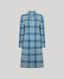 The Lady Check Wool Coat In Butterfly Blue with covered buttons, patch pockets and back vent.