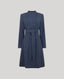 Front view of the Louise Herringbone Funnel Wool Coat in blue—a sophisticated outerwear piece featuring classic tailoring with a contemporary twist.