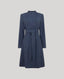 Front view of the Louise Herringbone Funnel Wool Coat in blue—a sophisticated outerwear piece featuring classic tailoring with a contemporary twist.