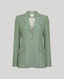 Jackie check tweed jacket in sea green, front-facing product shot showcasing structured tailoring, notched lapel and checkered pattern.