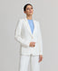 Model wearing the Elizabeth Linen Jacket in White.