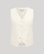 Front view of the Meryl Fitted Waistcoat In White with contrast bottom buttonhole and covered buttons.