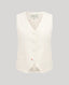 Front view of the Meryl Fitted Waistcoat In White with contrast bottom buttonhole and covered buttons.