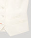 Close-up of the Meryl Fitted Waistcoat In White with contrast bottom buttonhole, covered buttons and jet pockets.
