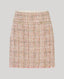 Cece Boucle Tweed Mini Skirt In Rose Check with wide waistband and fringed hem detail.
