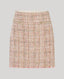 Cece Boucle Tweed Mini Skirt In Rose Check with wide waistband and fringed hem detail.