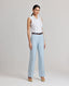 Tania Wool Blend Straight relaxed fit Trousers In Blue Check with hook and eye closure and pleat front detail.