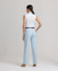 Back of Tania Wool Blend Straight relaxed fit Trousers In Blue Check with hook and eye closure and pleat front detail.