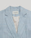 Close-up of the Tania Wool Blend Jacket in Blue Check, featuring the notched lapel and cream lining.
