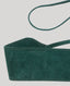 Suede Cummerbund in Forest Green—a 100% calf suede accessory designed to luxuriously accentuate the waistline, offering both practicality and style. Product shot.