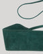 Suede Cummerbund in Forest Green—a 100% calf suede accessory designed to luxuriously accentuate the waistline, offering both practicality and style. Product shot.
