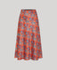Front view of the Sidney Paisley Midi Slip Liberty Silk Skirt in Fiery Red Orange, featuring a bold and feminine paisley design.