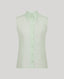 Eva Sleeveless Collared Shirt in aqua marine with side split, pointed collar, bound armholes and white buttons.