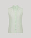 Eva Sleeveless Collared Shirt in aqua marine with side split, pointed collar, bound armholes and white buttons.