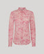 Isabelle Floral Fitted Longsleeve Shirt In Pink featuring a pointed collar and white buttons.