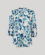 Front view of the Ivy Silk Cotton Blouse In Navy Floral, featuring dropped shoulders, puffed 3/4 length sleeves, gathers above elbow, narrow cuffs and covered buttons.