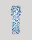 Front view of the Ivy Silk Cotton Tea Dress In Navy Floral, featuring puff sleeves with under-bust shirring, smocking at cuff and a keyhole opening at the front.