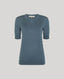 The Sascha Short Sleeve Knitted Tee In Willow blue is a fine gauge knitted jumper with rob details at hem and cuff.