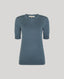 The Sascha Short Sleeve Knitted Tee In Willow blue is a fine gauge knitted jumper with rob details at hem and cuff.