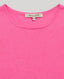 Close-up of the Sabrina Crew Neck Tank In Hot Pink, showcasing its fine gauge knit, round neckline and ribbed detailing.