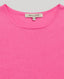 Close-up of the Sabrina Crew Neck Tank In Hot Pink, showcasing its fine gauge knit, round neckline and ribbed detailing.