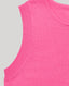 Close-up of the Sabrina Crew Neck Tank In Hot Pink, showcasing its fine gauge knit, fully fashioned armhole and ribbed detailing.