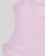 Close-up of our Sabrina Crew Neck Tank in parma violet, featuring its ribbed armhole.