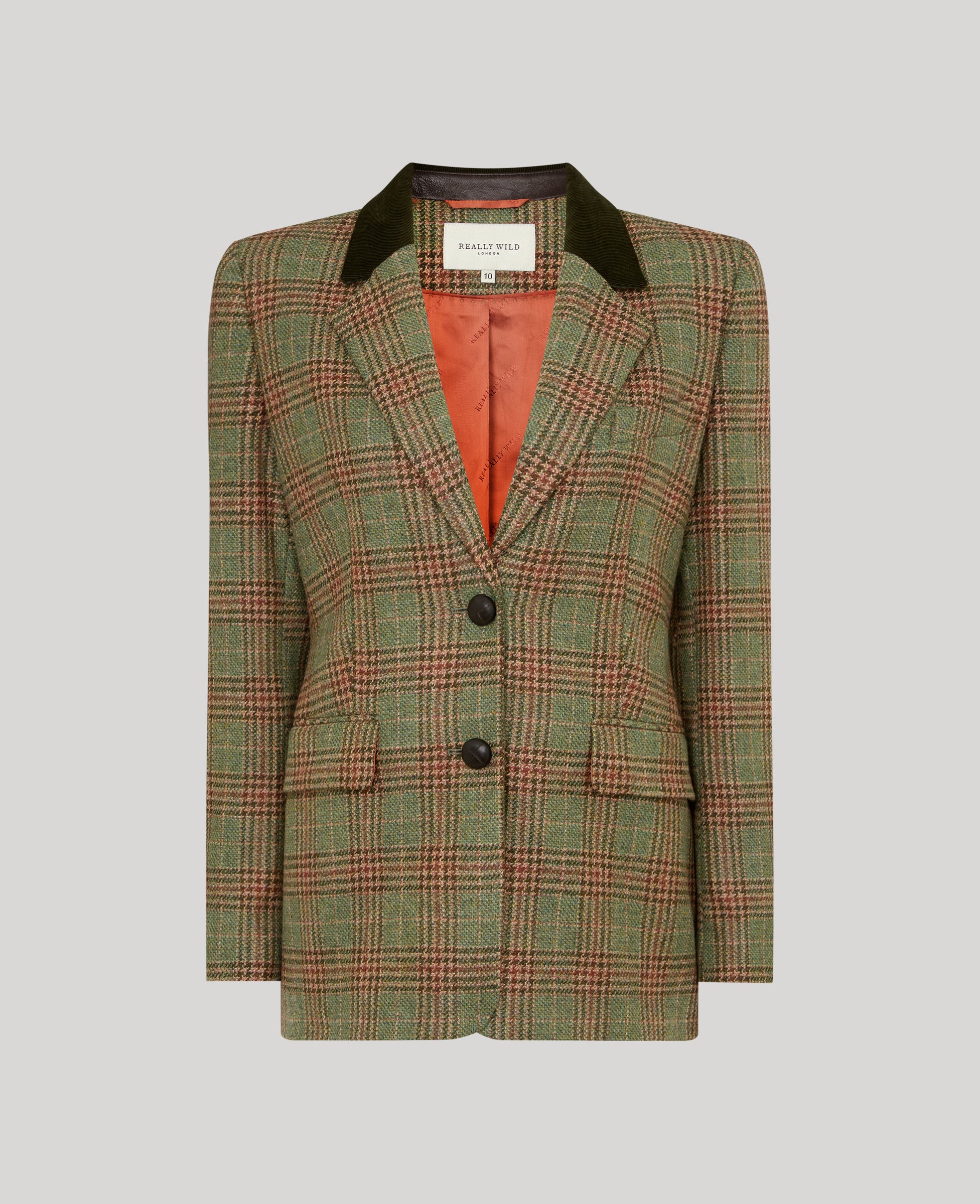 Wellington Tweed Longline Jacket - Green & Rust | Really Wild