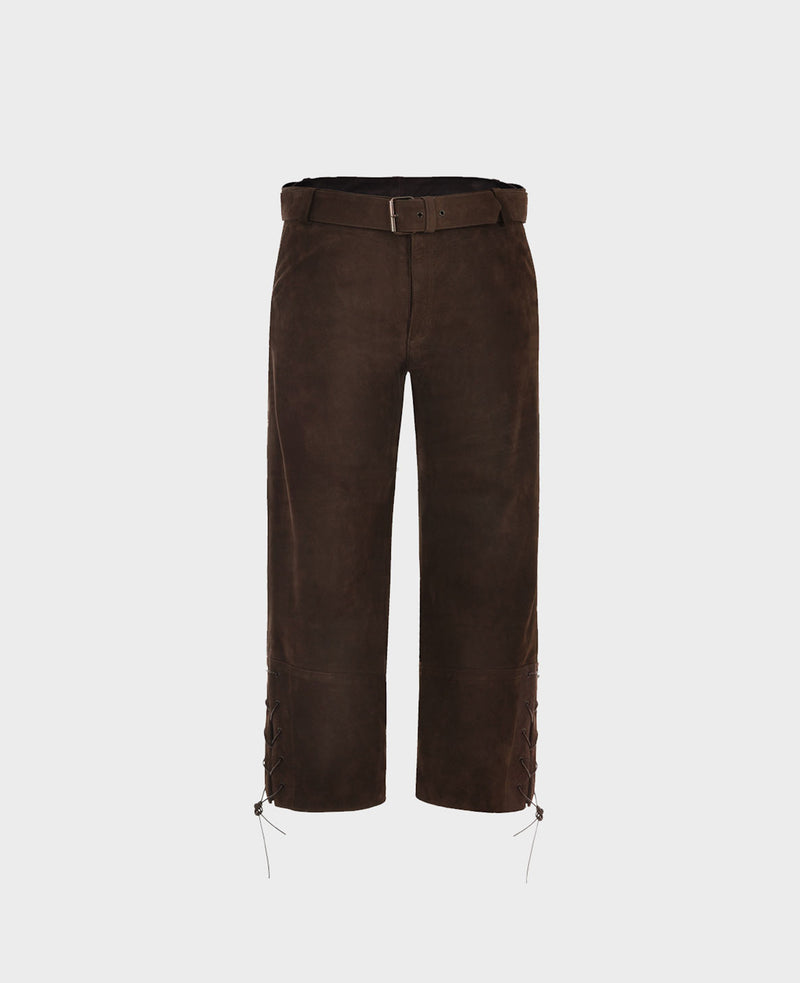 High Rise Lace-up Cuffs Nubuck Leather Breeks
