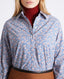 Pointed Collar Cotton Shirt, Blue Floral | Shirts & Blouses | Really Wild | Detail Model Shot