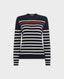 Cashmere Mix Stripe Crew Neck Jumper, Navy Cream Orange | Really Wild Clothing | Flat Shot