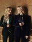 Models wearing Mayfair Velvet Tuxedo Jacket in Midnight Navy Blue and Dark Green with matching velvet trousers 