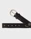 Italian Leather Enamel Studded Belt in Black | Really Wild Clothing | Accessories | Detail of Silver Buckle and buckle holes