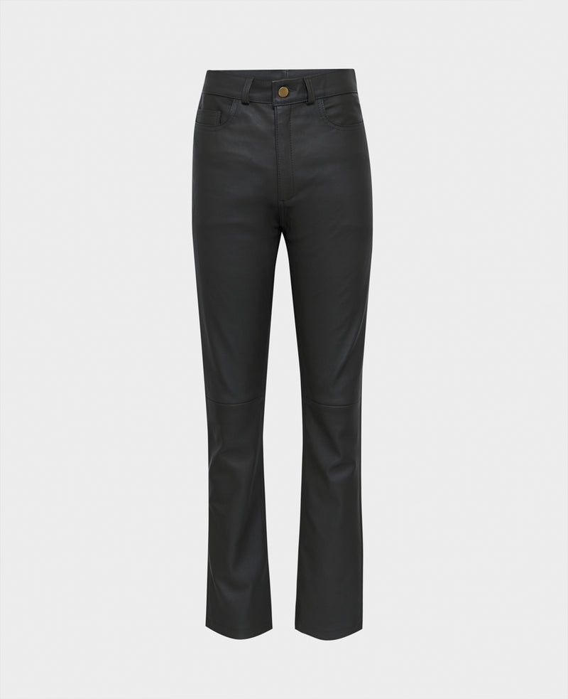 Straight Leg Stretch Leather Jeans