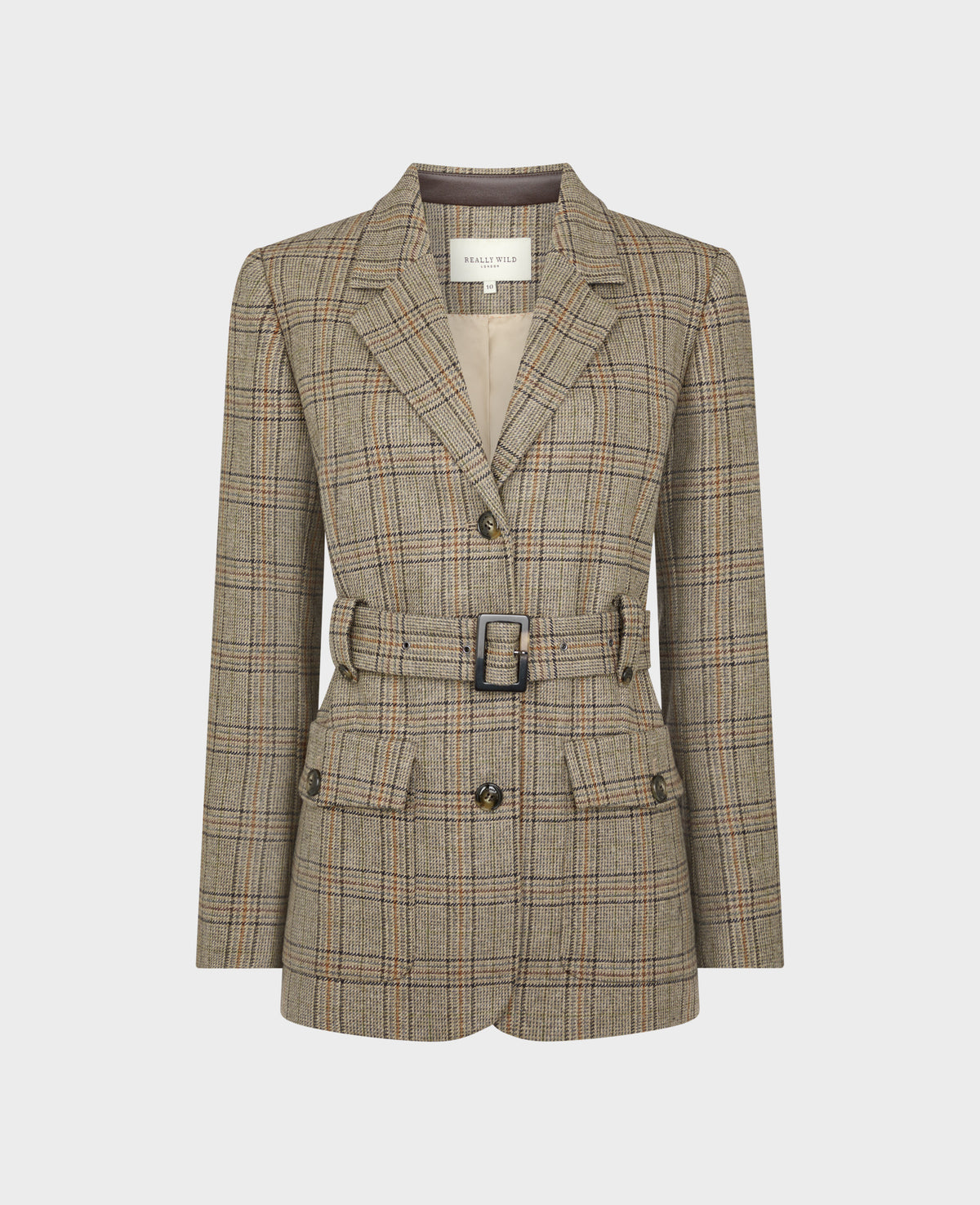 Iris Belted Wool Check Jacket