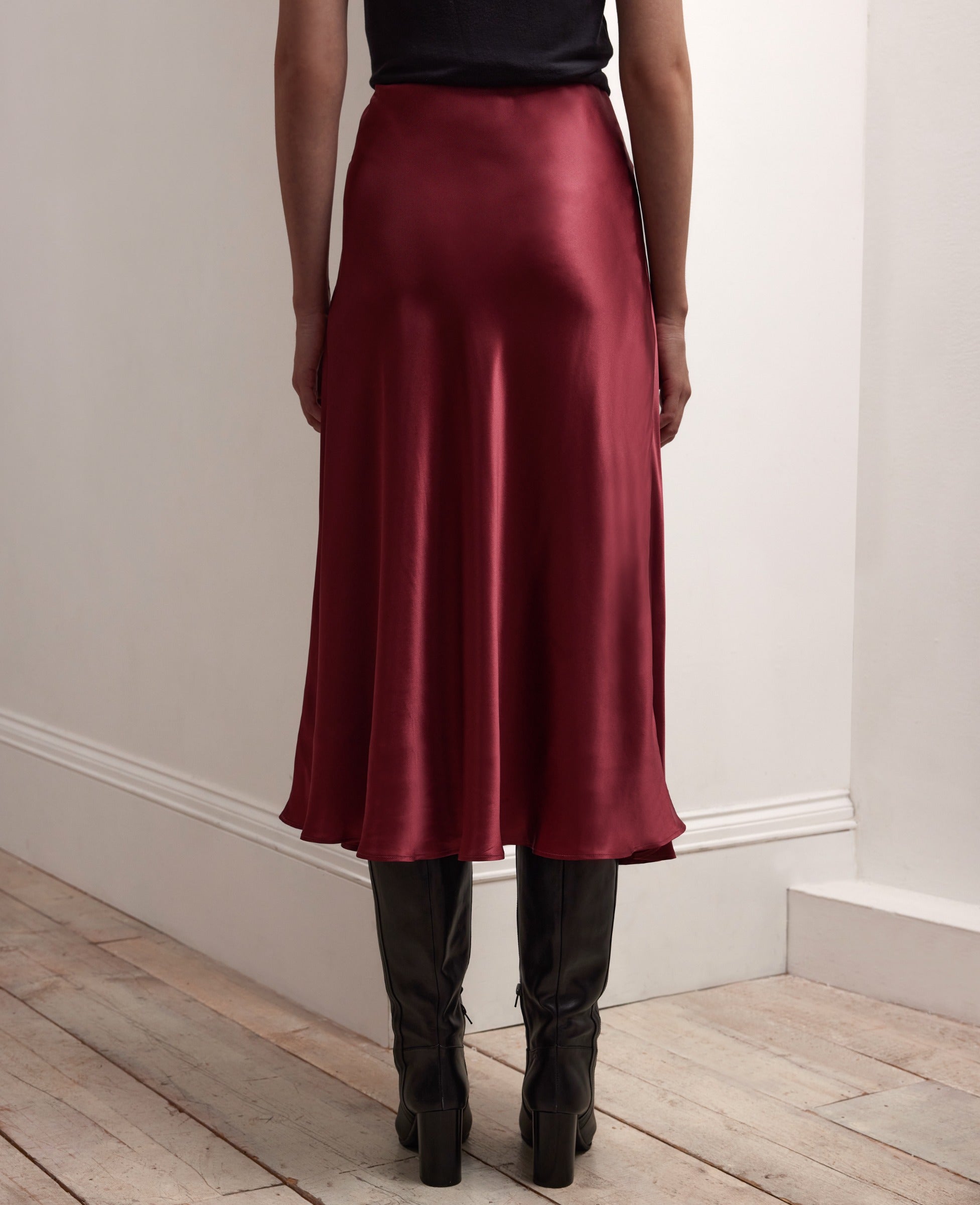 Satin Midi Slip Silk Skirt Burgundy Really Wild Really Wild Clothing Company