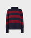 Cashmere Stripe Roll Neck Jumper, Navy Blue Maroon | Really Wild | Flatshot One