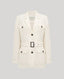 Front view of the Meryl Safari Jacket In White with safari styled pockets, branded tortoiseshell buttons and tonal stab stitching.