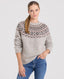 New Wool Chunky Fair Isle Crew Neck Jumper, Grey Khaki Rust | Really Wild Clothing | Studio Model Front Close