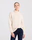 Superfine Lambswool Chunky Roll Neck Jumper, Almond | Really Wild Clothing | Studio Model Front Close up