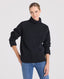 Superfine Lambswool Chunky Roll Neck Jumper, Black | Really Wild Clothing | Studio Model Front Close