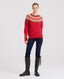 Lambswool Crew Neck Fair Isle Jumper, Red Khaki Cream | Really Wild Clothing | Studio Model Front