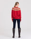 Lambswool Crew Neck Fair Isle Jumper, Red Khaki Cream | Really Wild Clothing | Studio Model Back