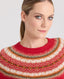 Lambswool Crew Neck Fair Isle Jumper, Red Khaki Cream | Really Wild Clothing | Studio Model Close up