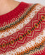 Lambswool Crew Neck Fair Isle Jumper, Red Khaki Cream | Really Wild Clothing | Studio Model Fair Isle Detail