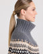 Lambswool Mock Turtle Neck Fairisle Jumper, Grey Sand Black Oatmeal | Really Wild Clothing | Studio Model Collar Detail