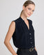 Sleeveless Blouse with Collar Stand, Black | Really Wild | Model Image Close up