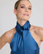 Cara Tie Neck Liberty Silk Blouse, Lagoon Blue | Really Wild Clothing | Studio Model Collar Detail